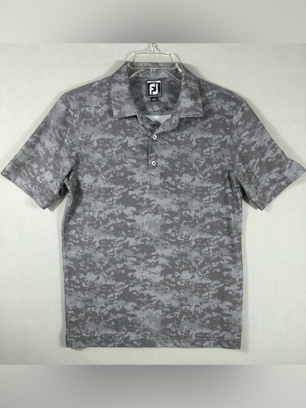 Footjoy Junior Performance Boys Gray Camo Golf Polo Large Course Logo Youth